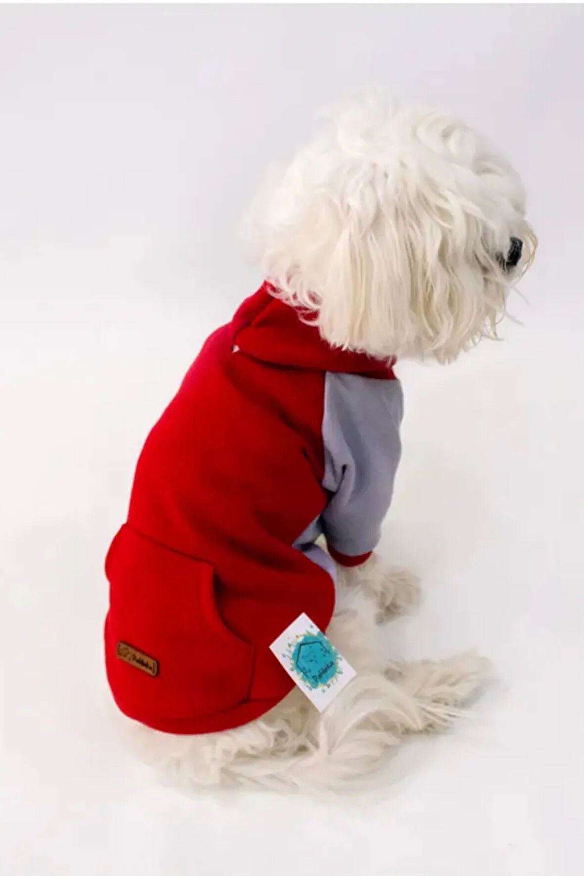 Patilinka Kedi Köpek Kıyafeti – Mevsimlik Kapüşonlu Kırmızı&Gri Sweat