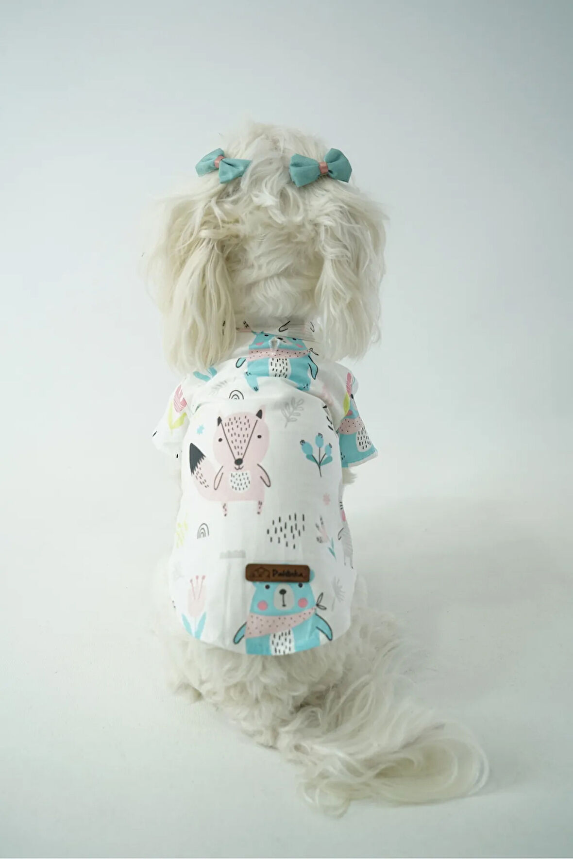 Patilinka Kedi Köpek Yazlık Kıyafet – Hayvan Desenli Beyaz Poplin Tişört