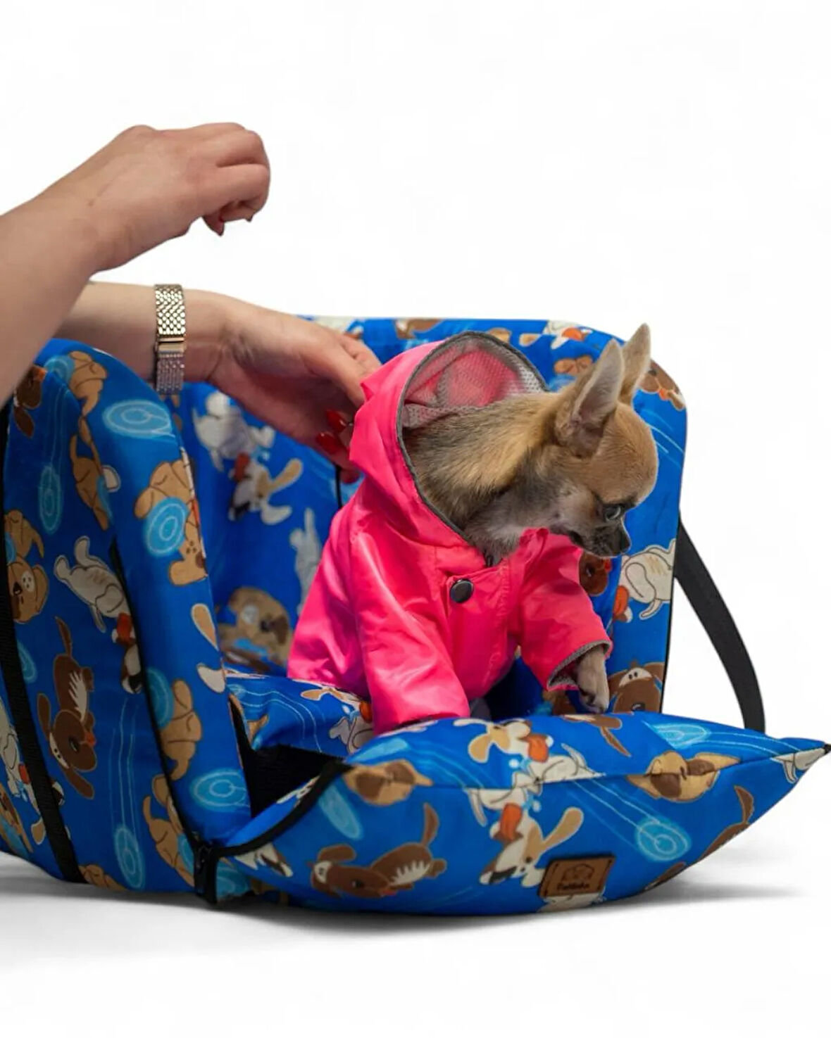 Patilinka Kedi Köpek Taşıma Çantası – Köpek Desenli Tasma Kancalı Oto Koltuğu - Taşıma Çantası