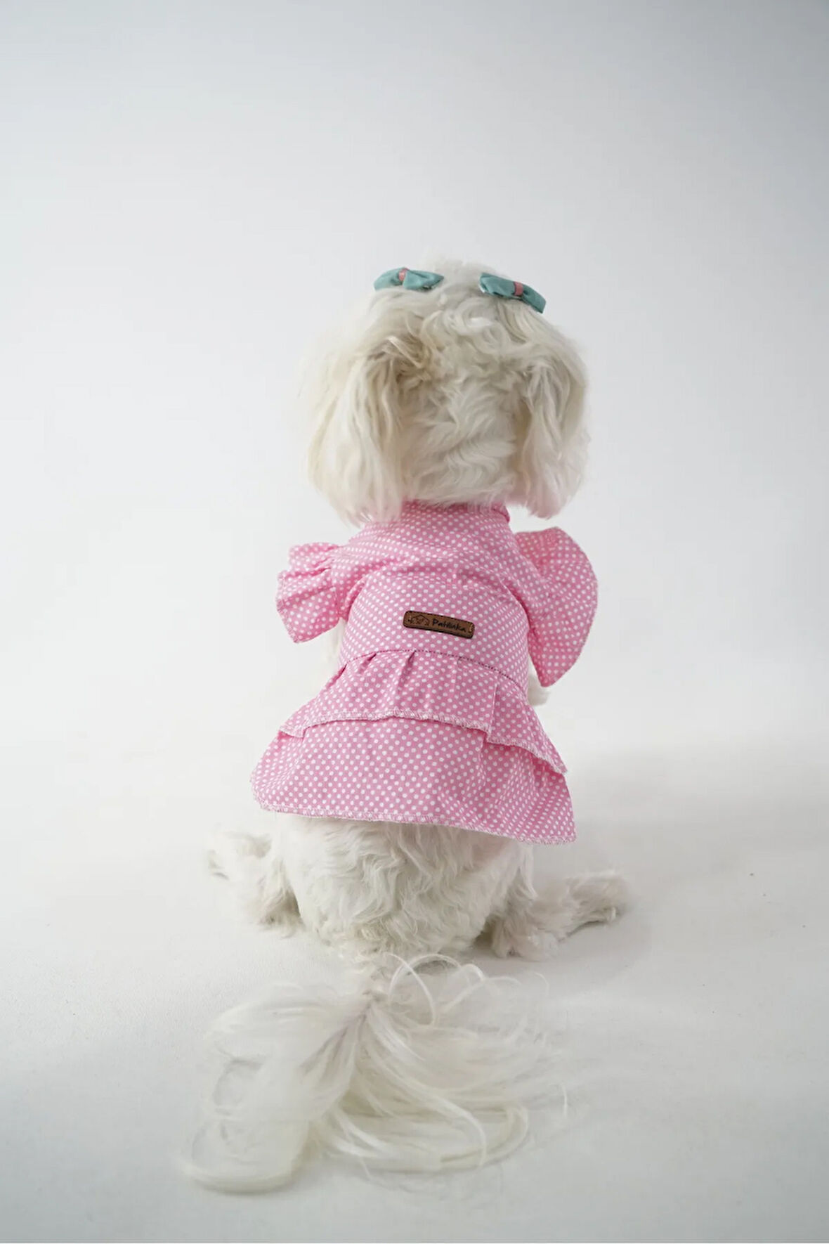 Patilinka Kedi Köpek Yazlık Kıyafet – Pembe Beyaz Puantiyeli Fırfırlı Poplin Elbise