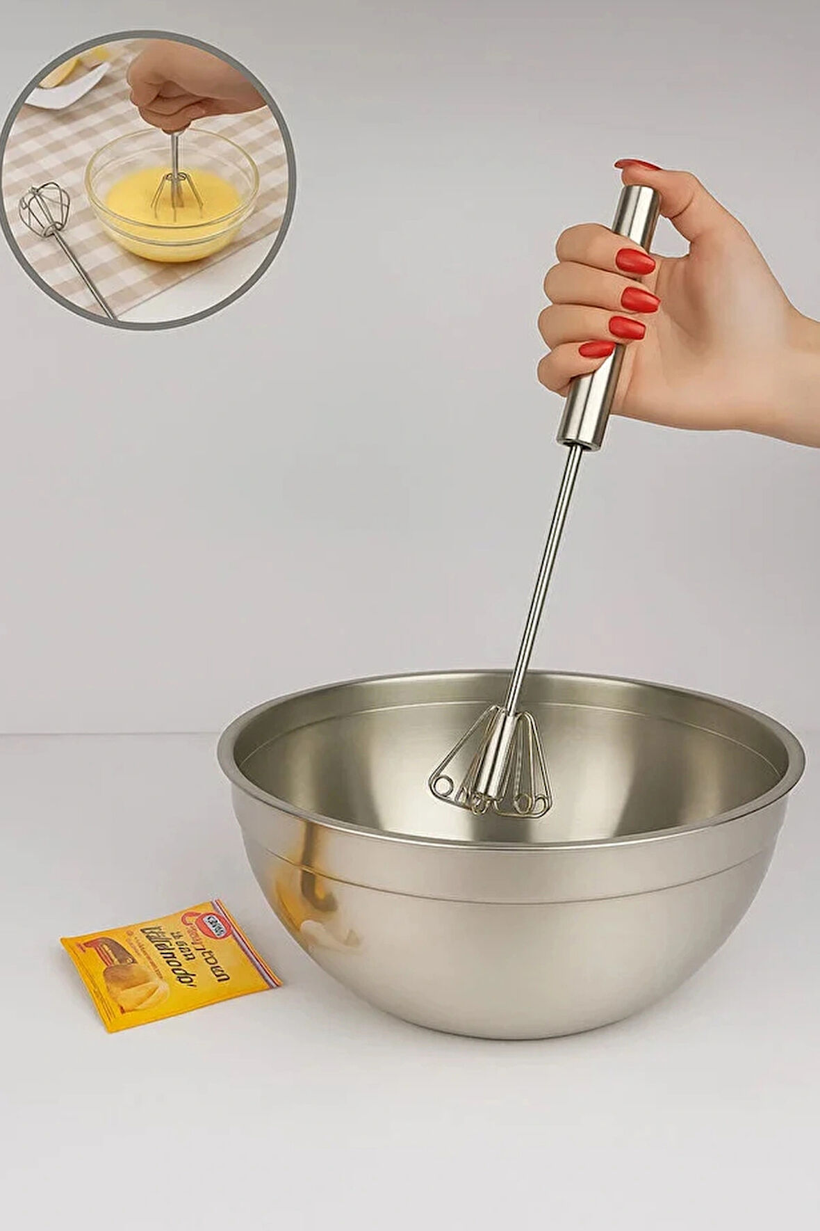 Pratik Paslanmaz Çelik Basmalı Otomatik Çırpıcı Metal Çırpıcı 1 Adet Uzunluk 30cm