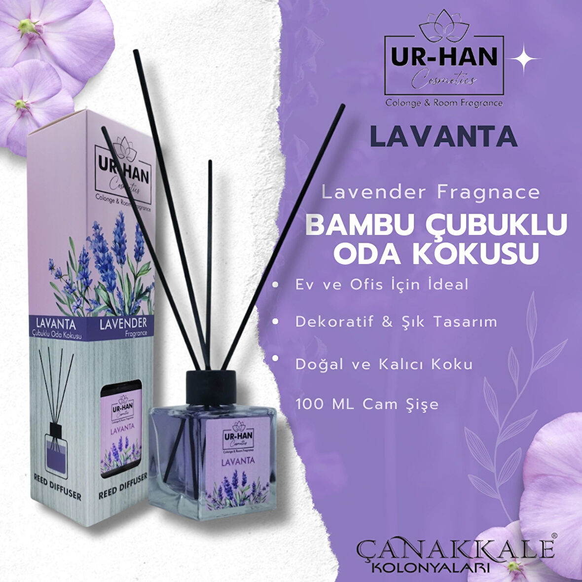 Lavanta Bambu Çubuklu Oda Kokusu 100 ml Cam Şişe