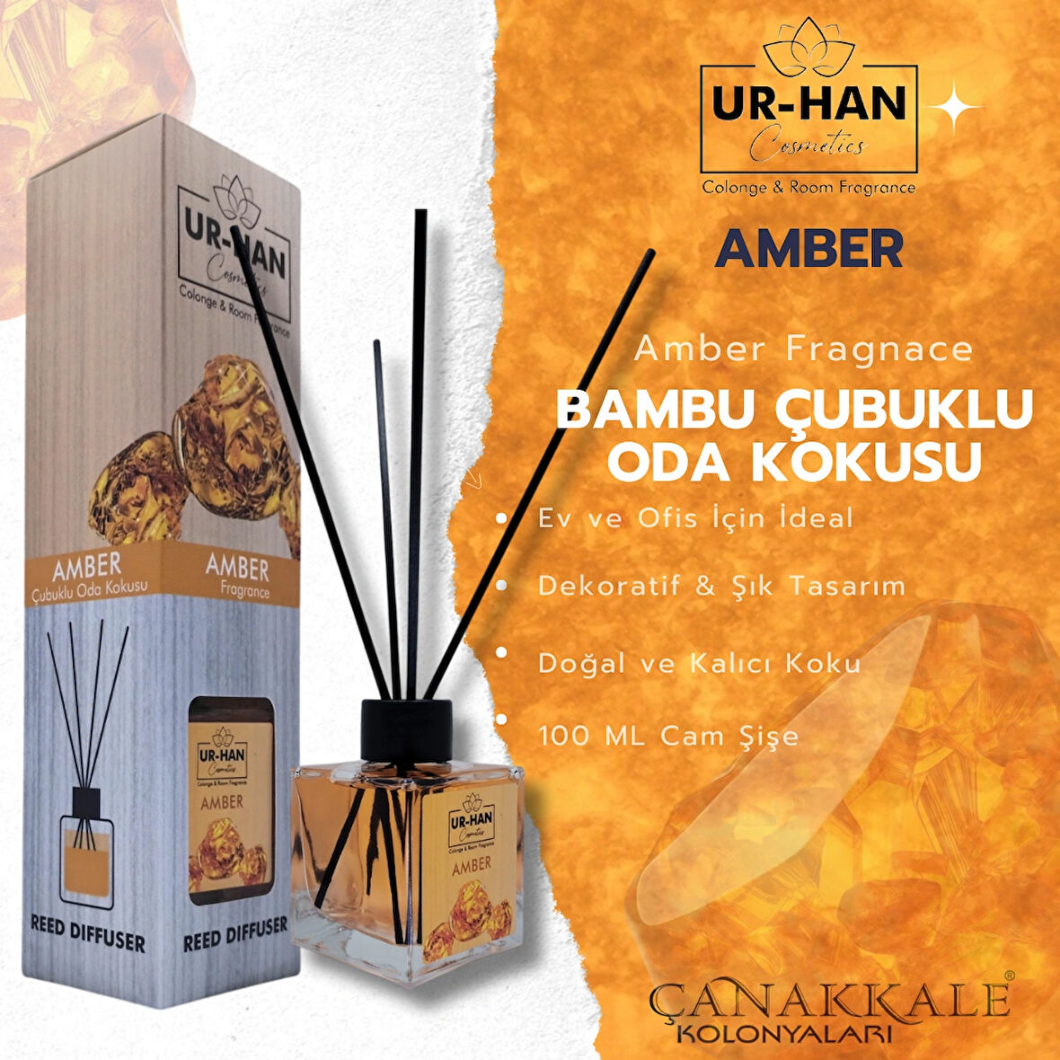 AMBER Bambu Çubuklu Oda Kokusu 100 ML Cam Şişe