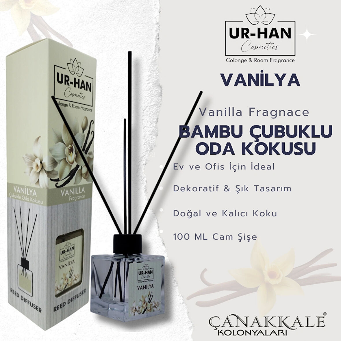 VANİLYA Bambu Çubuklu Oda Kokusu 100 ML Cam Şişe