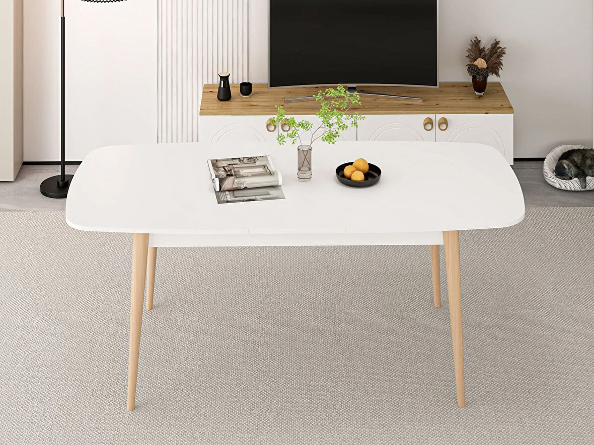 Lotus Bohem Tarz Açılır Yemek Masası - Beyaz/Ahşap Ayak