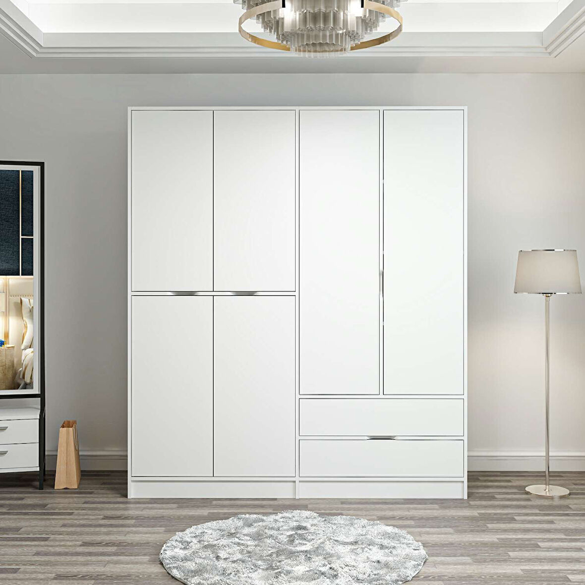 Elina 4 Kapaklı Dolap - Beyaz/Beyaz