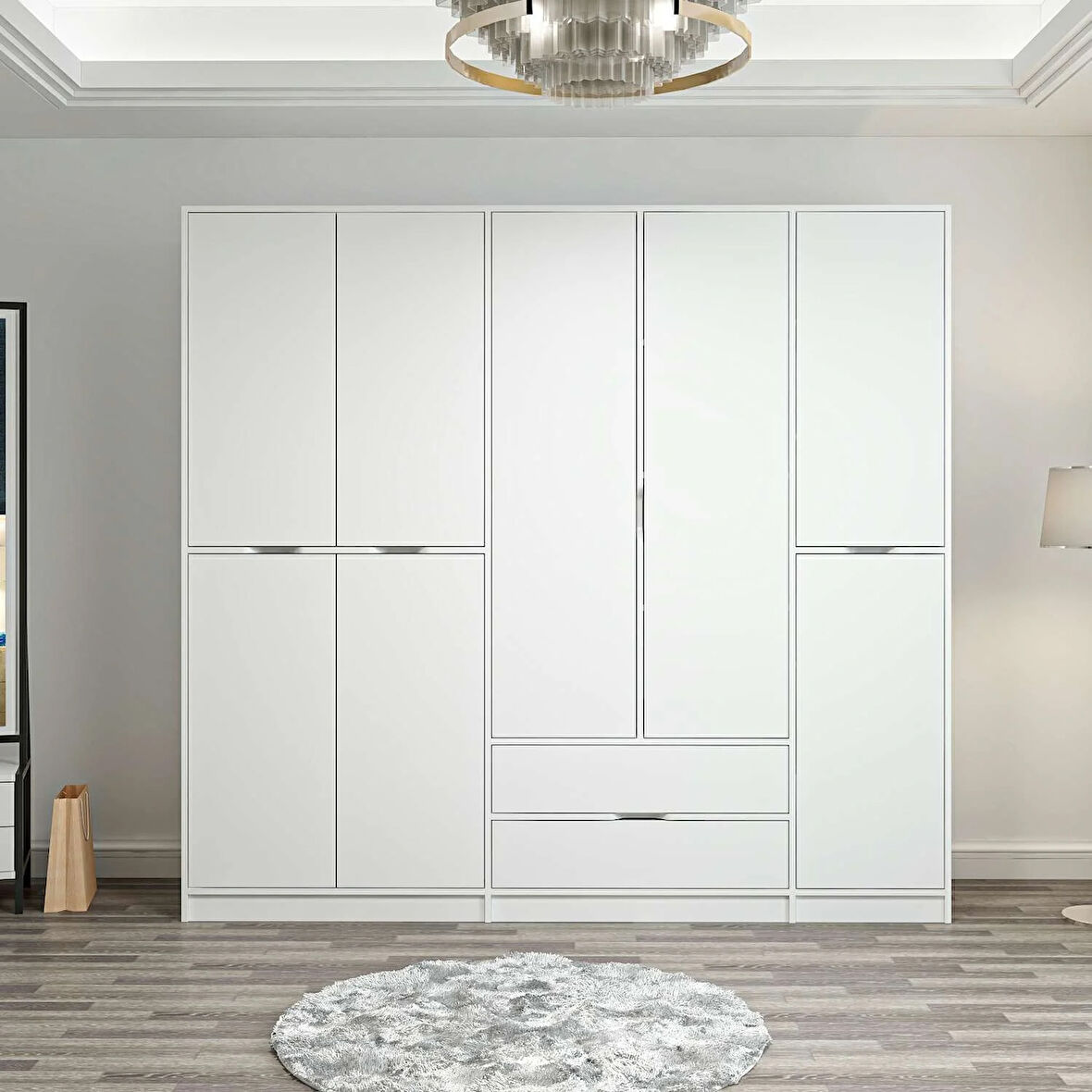 Elina 5 Kapaklı Dolap - Beyaz/Beyaz