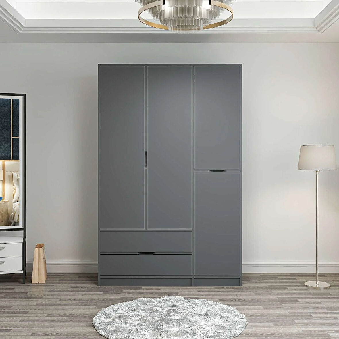 Elina 3 Kapaklı Dolap - Antrasit/Antrasit