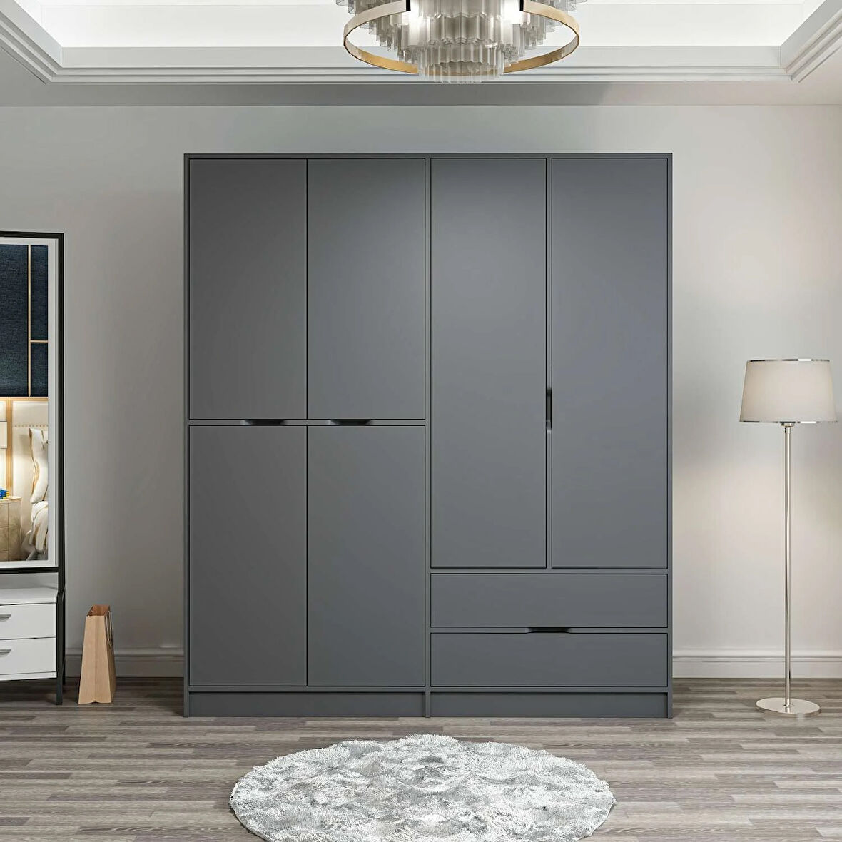Elina 4 Kapaklı Dolap - Antrasit/Antrasit