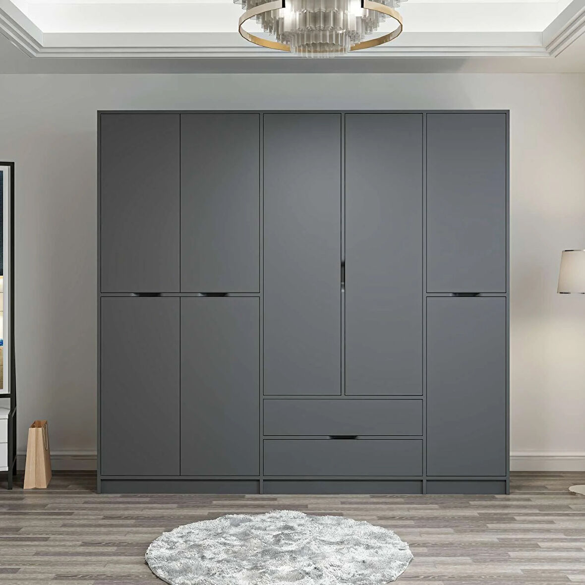 Elina 5 Kapaklı Dolap - Antrasit/Antrasit