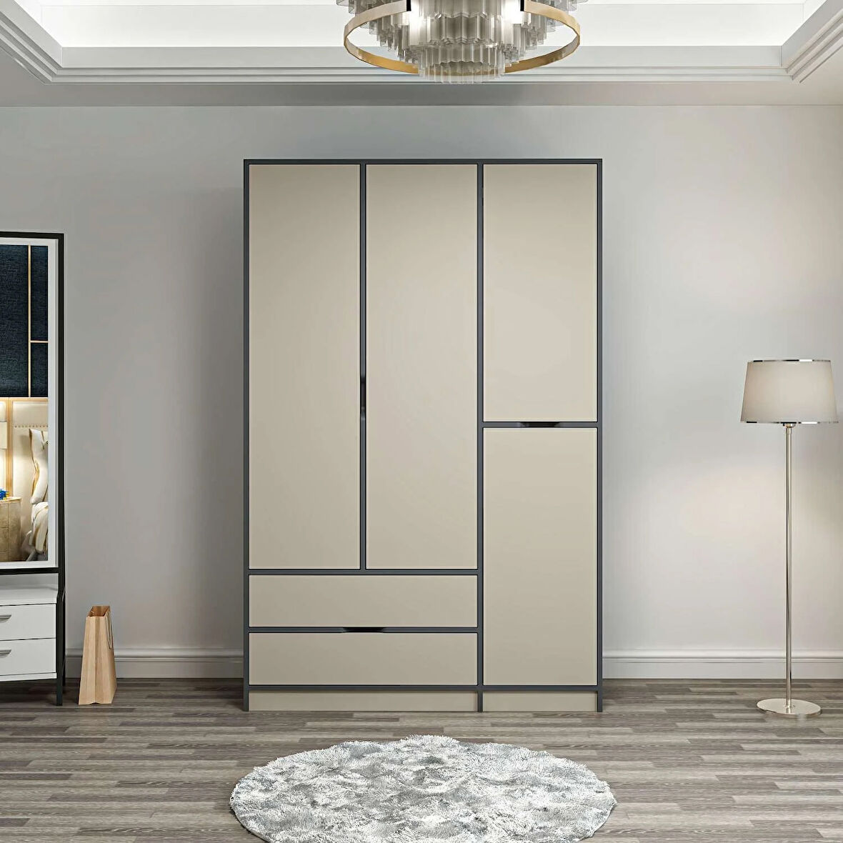 Elina 3 Kapaklı Dolap - Antrasit/Kumtaşı