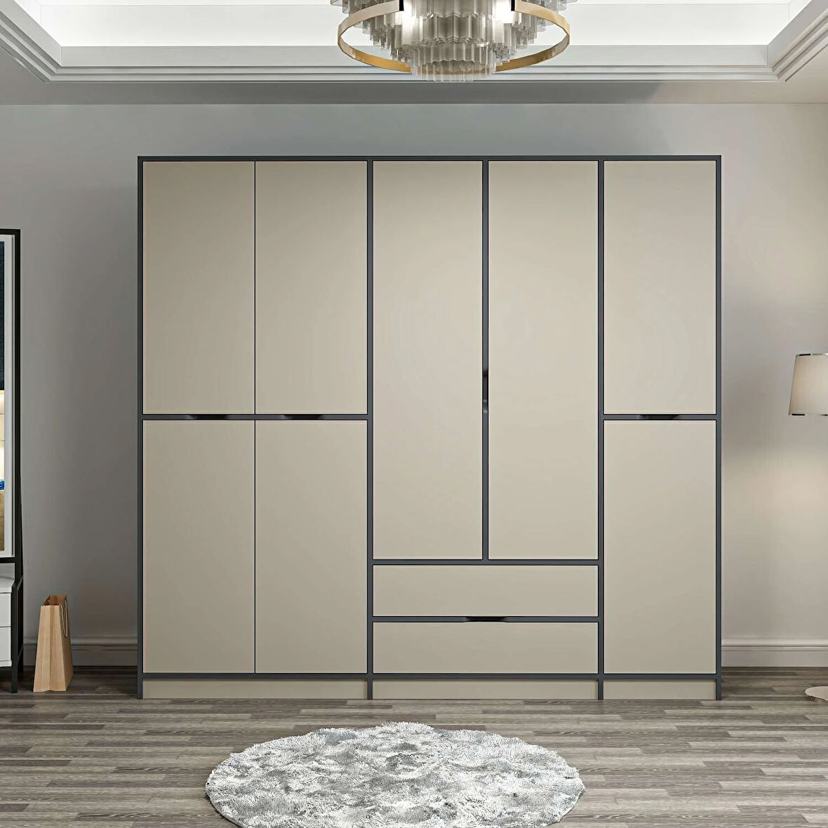 Elina 5 Kapaklı Dolap - Antrasit/Kumtaşı