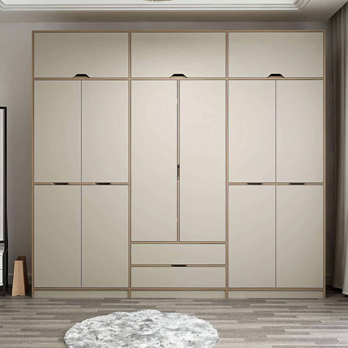 Elina 6 Kapaklı Dolap + Yüklük - Dore/Kumtaşı