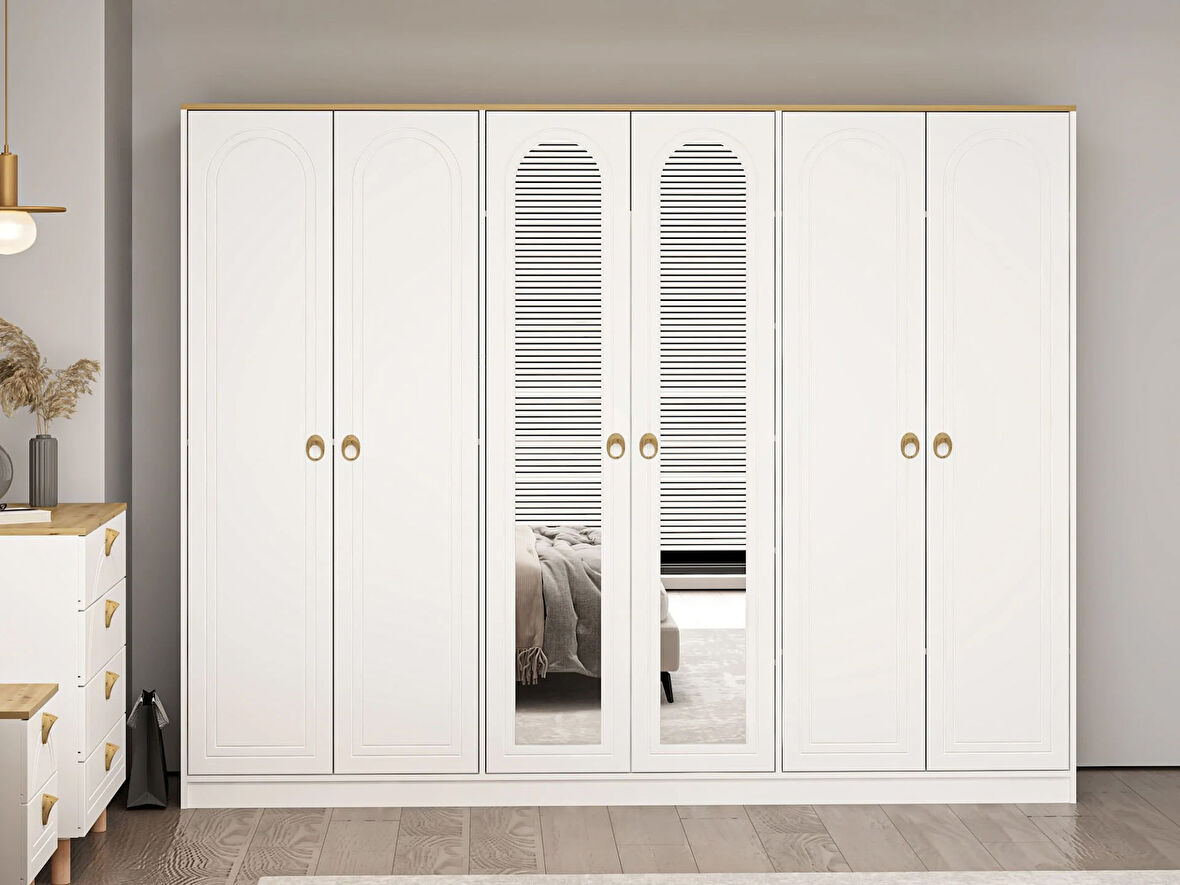 Lotus Bohem Tarz 6 Kapaklı Gardrop - Artisan/Beyaz