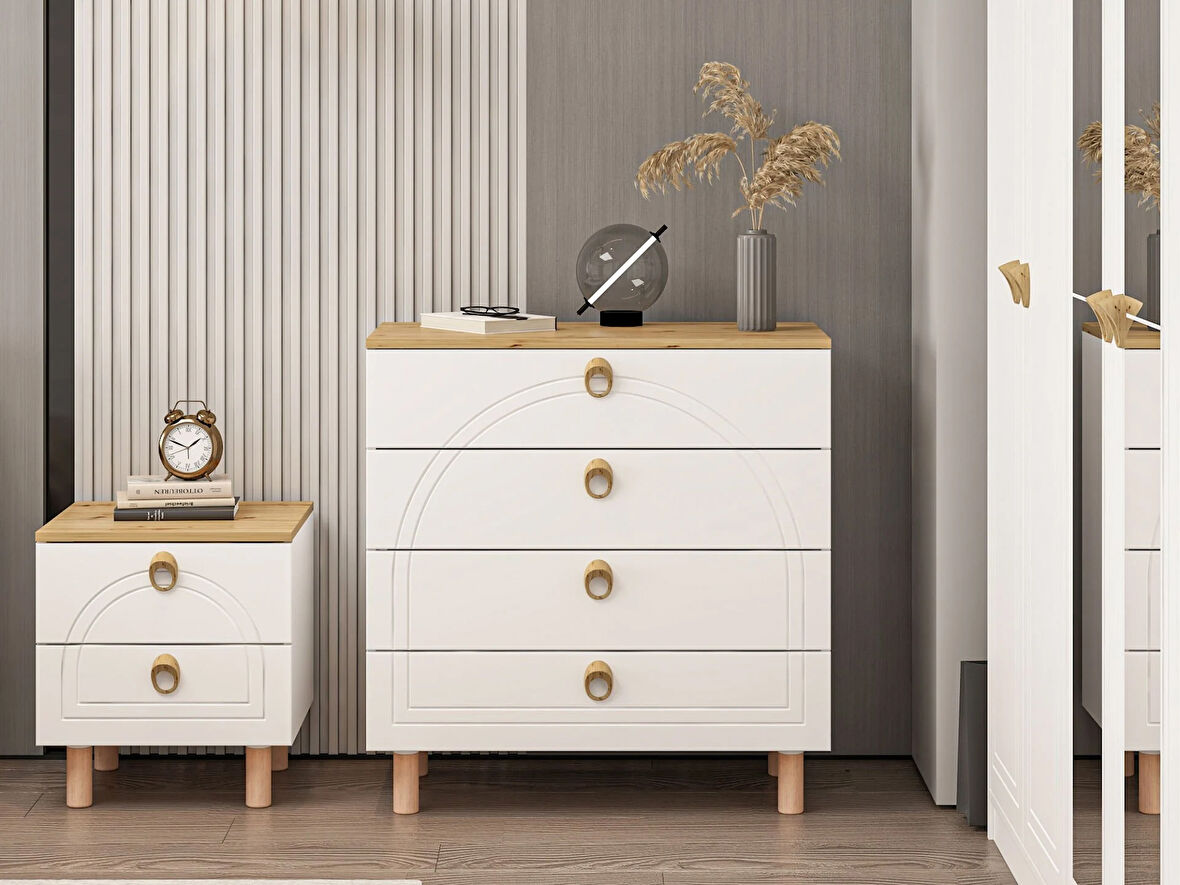 Lotus Bohem Tarz Şifonyer 4 Çekmece - Artisan/Beyaz