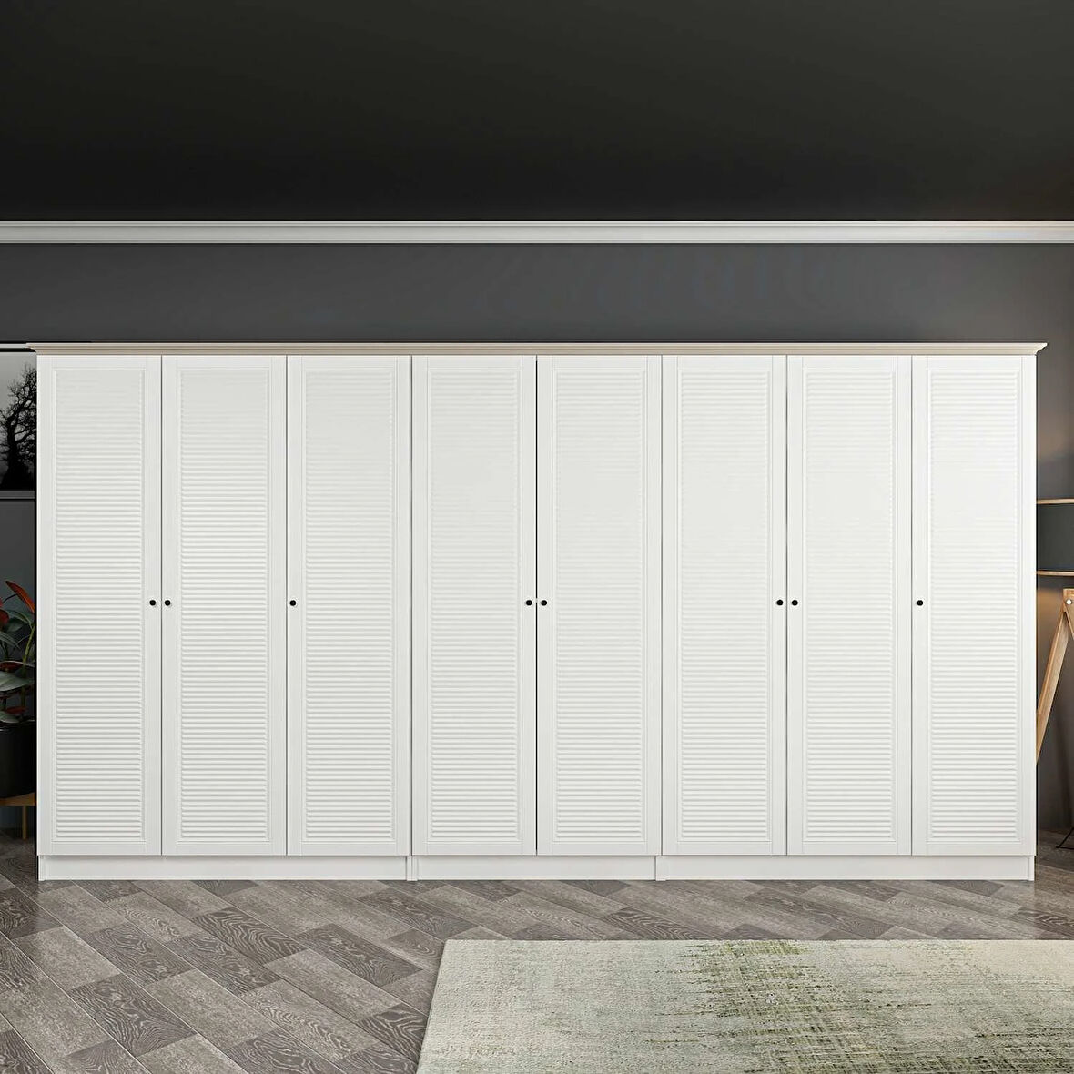 Kale 8 Kapaklı 4Ç Taçlı Dolap Beyaz Mebran Panjur Beyaz 190CM