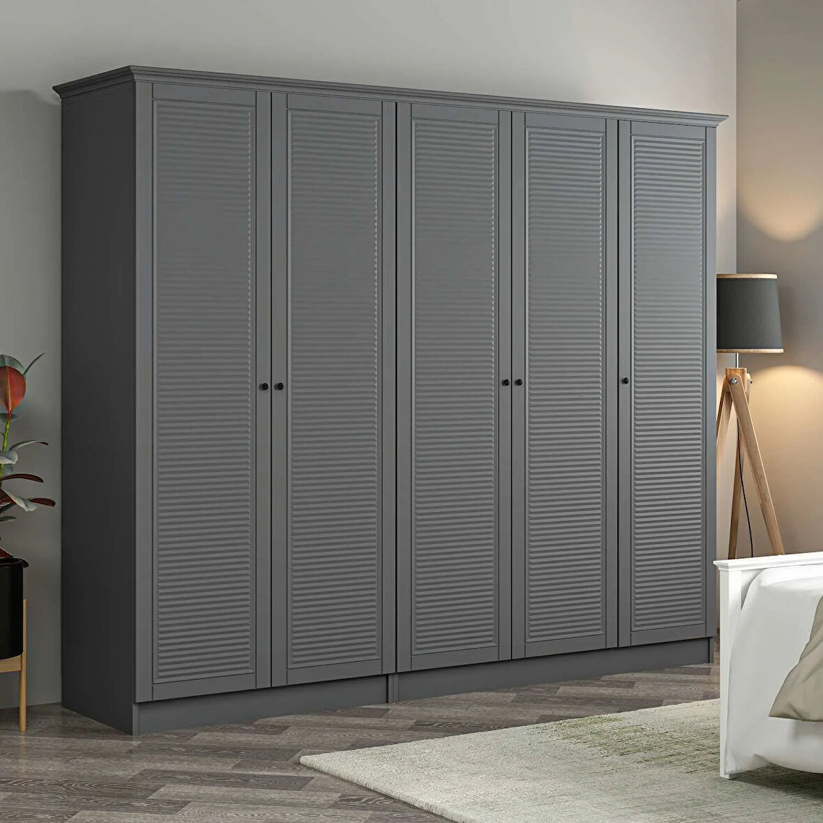 Kale 5 Kapaklı 2Ç Taçlı Dolap Antrasit Mebran Panjur Antrasit 190CM