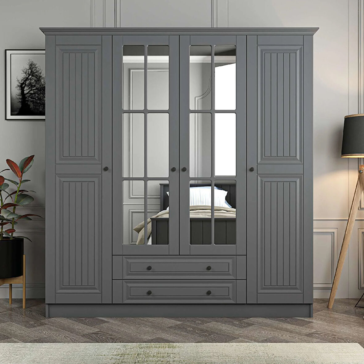 Kale 4 Kapaklı 2Ç Taçlı Dolap Mebran İlkbahar Antrasit 190CM