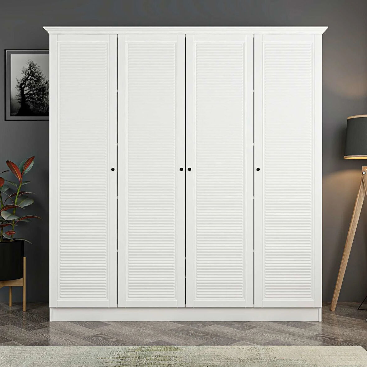 Kale 4 Kapaklı 2Ç Taçlı Dolap Beyaz Mebran Panjur Beyaz 210CM