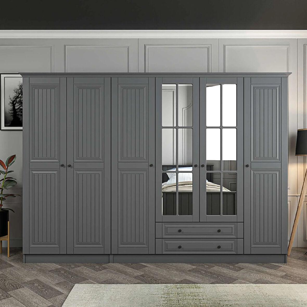 Kale 6 Kapaklı 2Ç Taçlı Dolap Mebran İlkbahar Antrasit 210CM