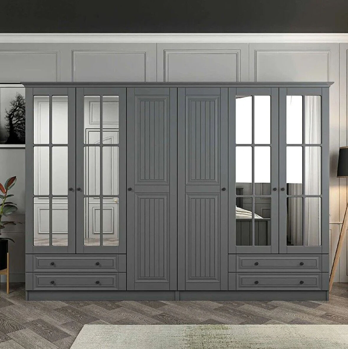 Kale 6 Kapaklı 4Ç Taçlı Dolap Mebran İlkbahar Antrasit 210CM