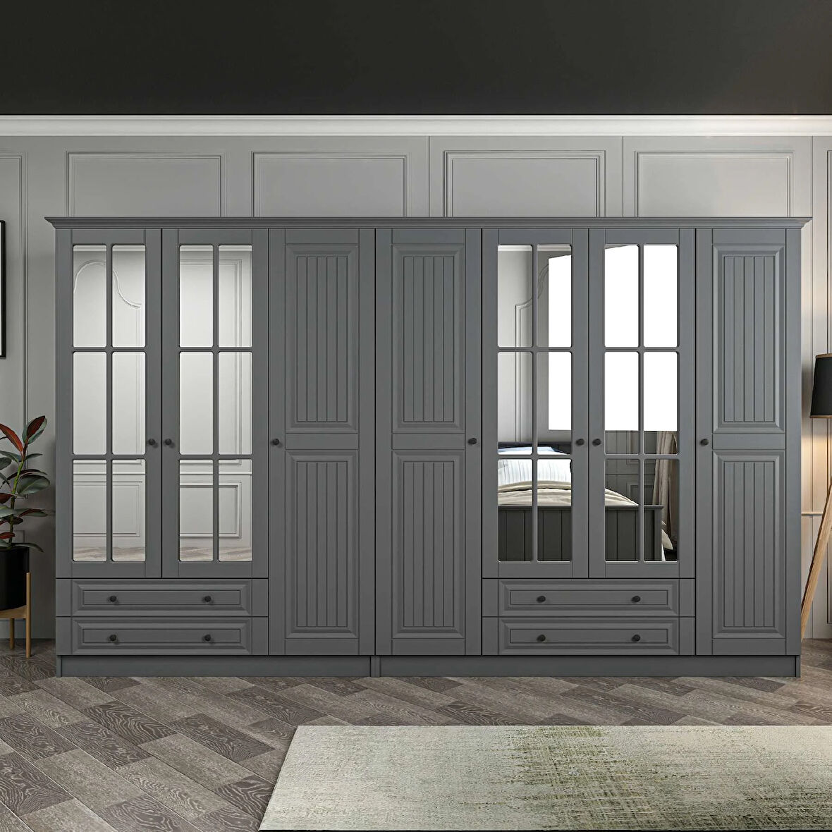 Kale 7 Kapaklı 4Ç Taçlı Dolap Mebran İlkbahar Antrasit 210CM