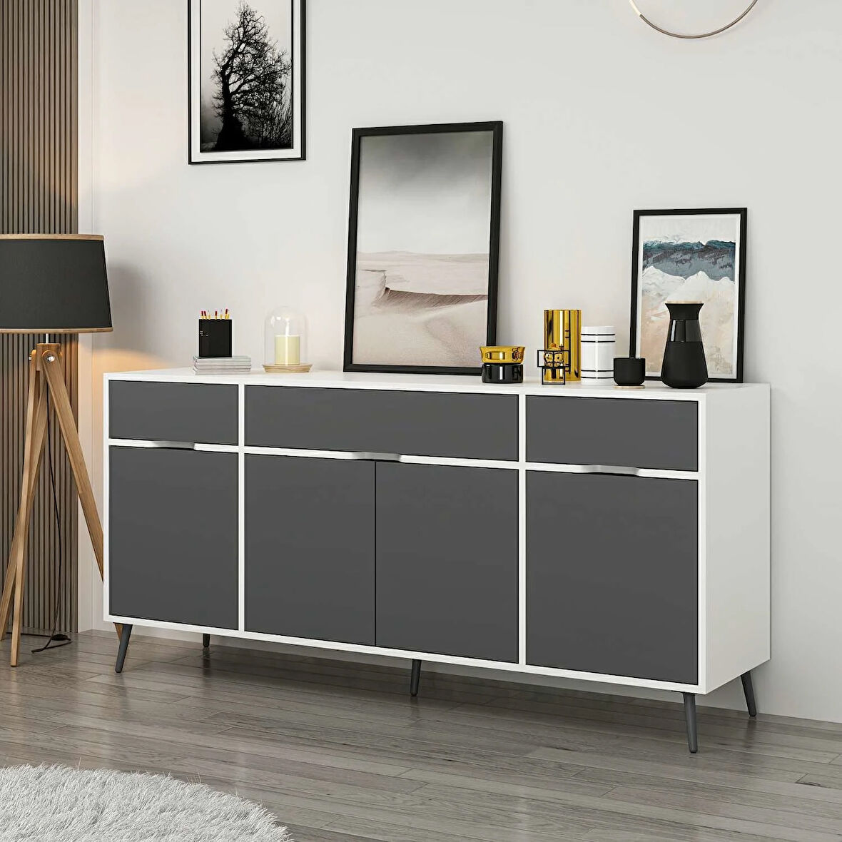 Elina Ayaklı Konsol - Beyaz/Antrasit