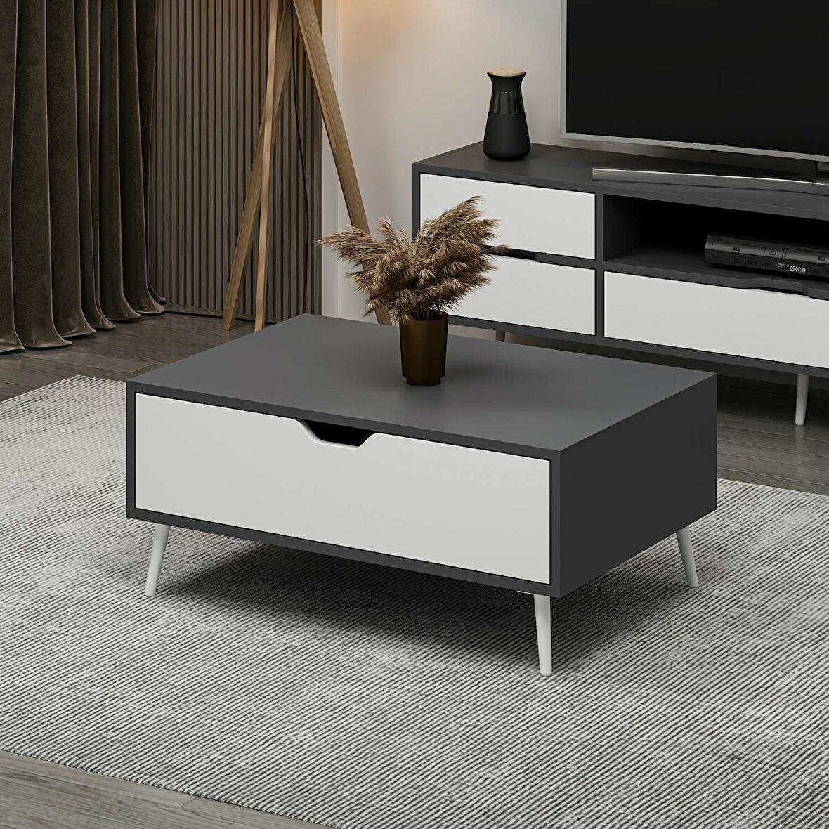 Elina Ayaklı Orta Sehpa - Antrasit/Beyaz