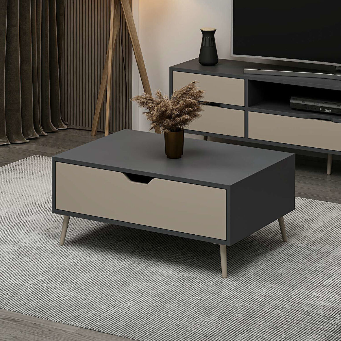 Elina Ayaklı Orta Sehpa - Antrasit/Kumtaşı