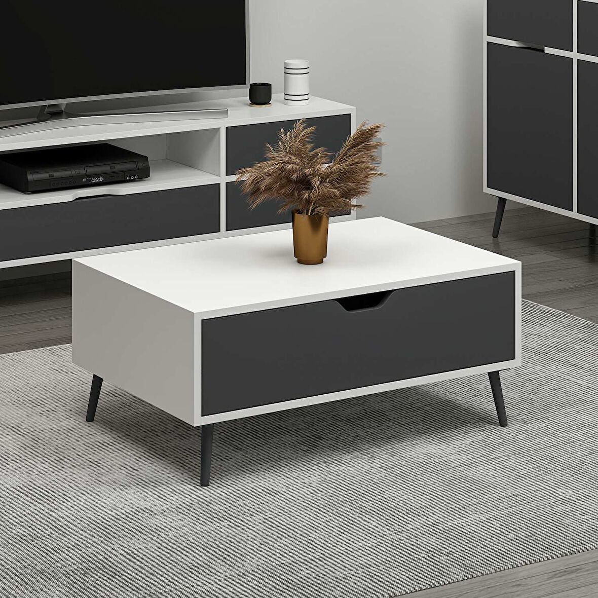 Elina Ayaklı Orta Sehpa - Beyaz/Antrasit