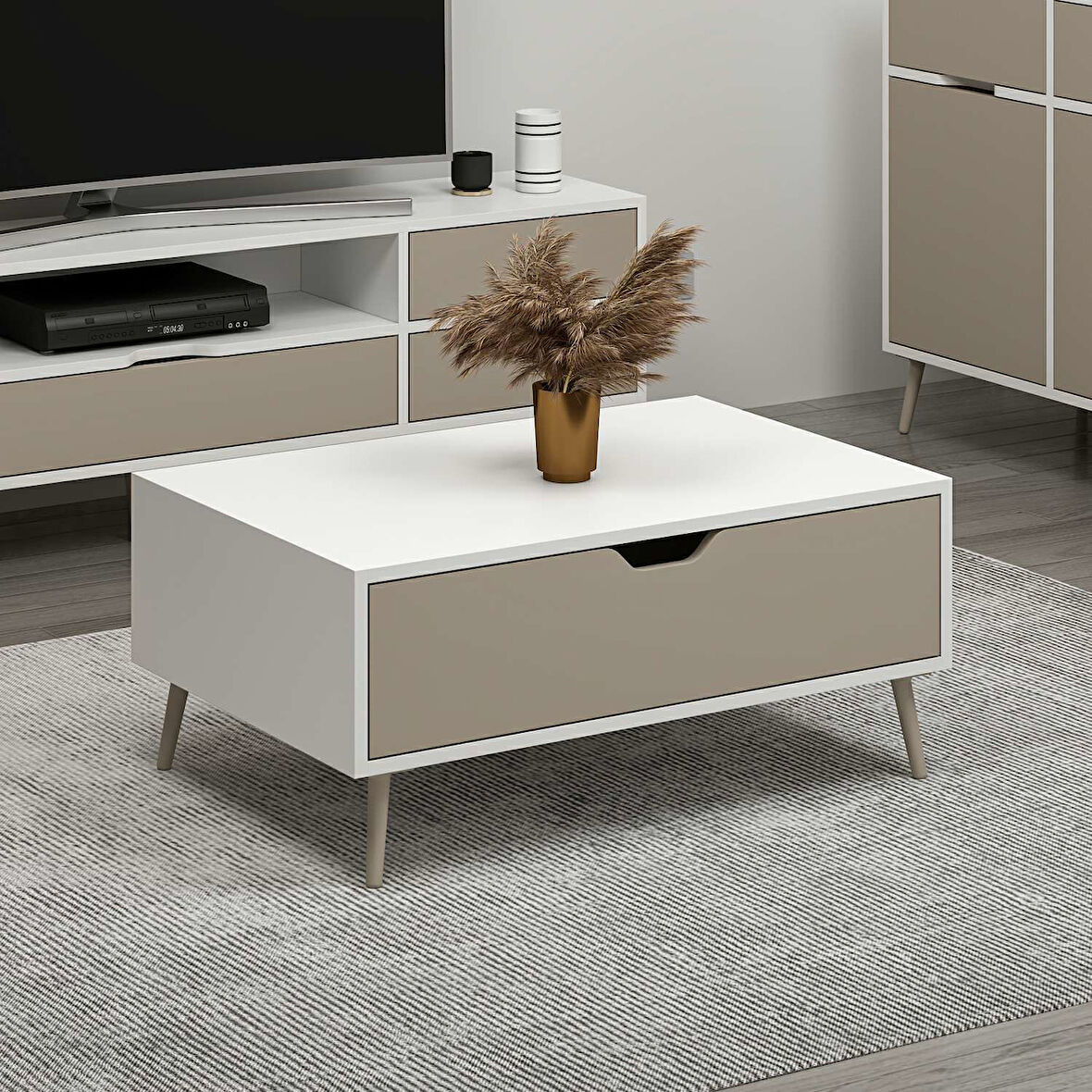 Elina Ayaklı Orta Sehpa - Beyaz/Kumtaşı