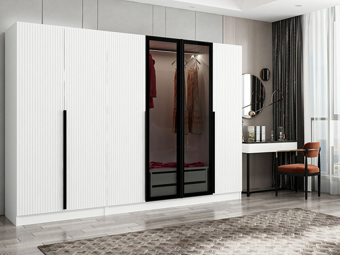 Kale Plus 6 Mebran Kapaklı 2Ç Dolap Beyaz Mebran Füme Cam 190CM