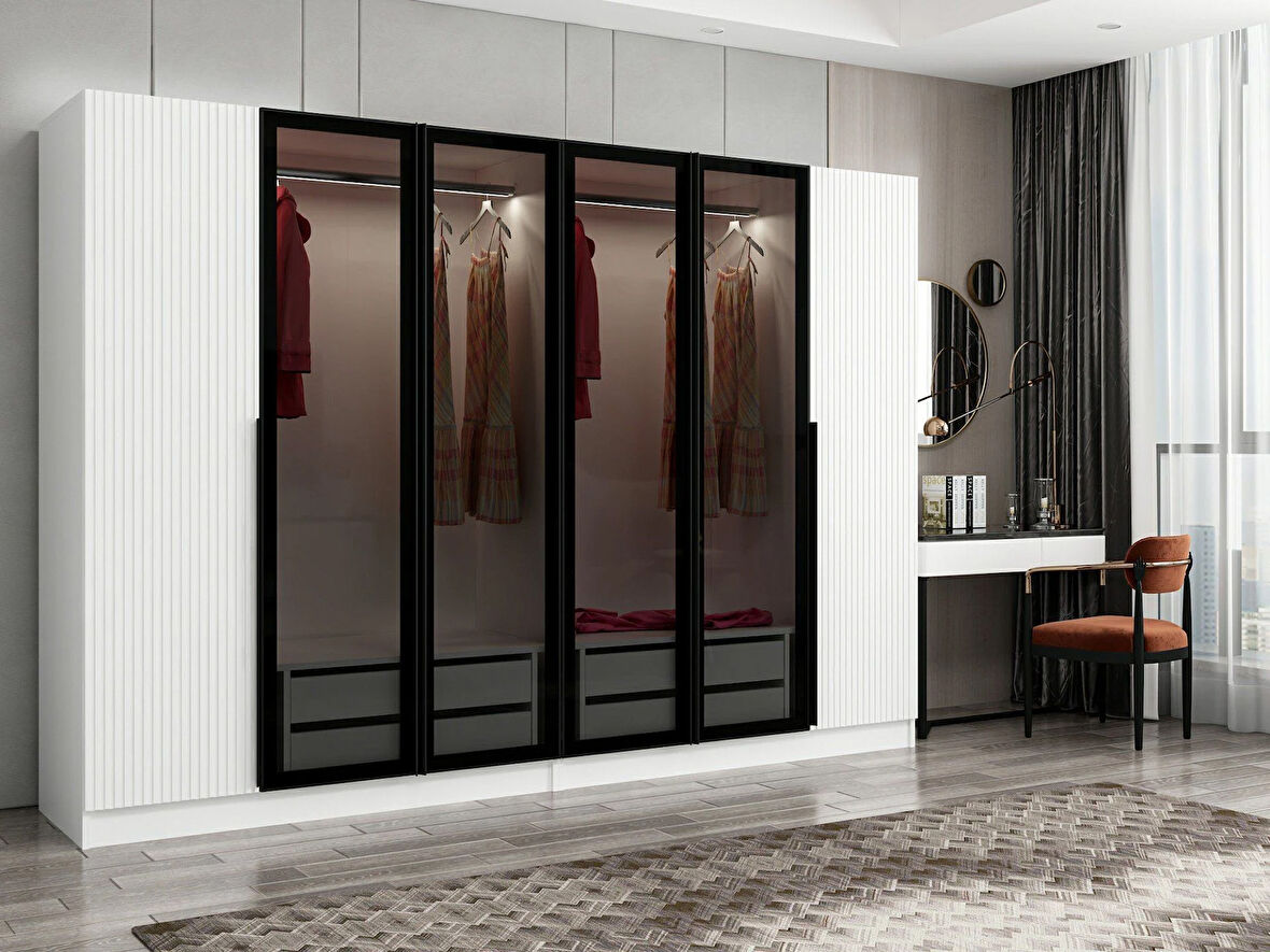 Kale Plus 6 Mebran Kapaklı 4Ç Dolap Beyaz Mebran Füme Cam 190CM