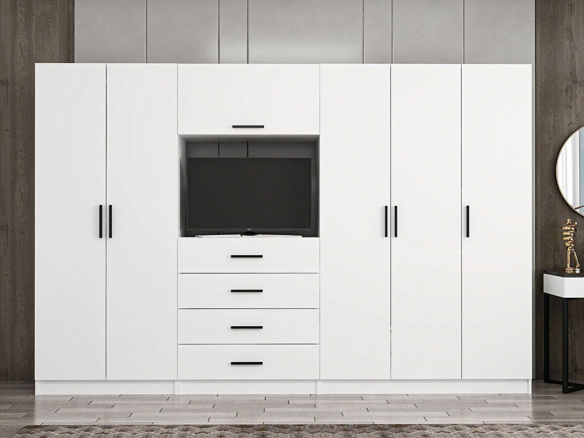 Kale 5 Kapaklı 6 Çekmeceli Tv Modüllü Dolap Beyaz 190CM