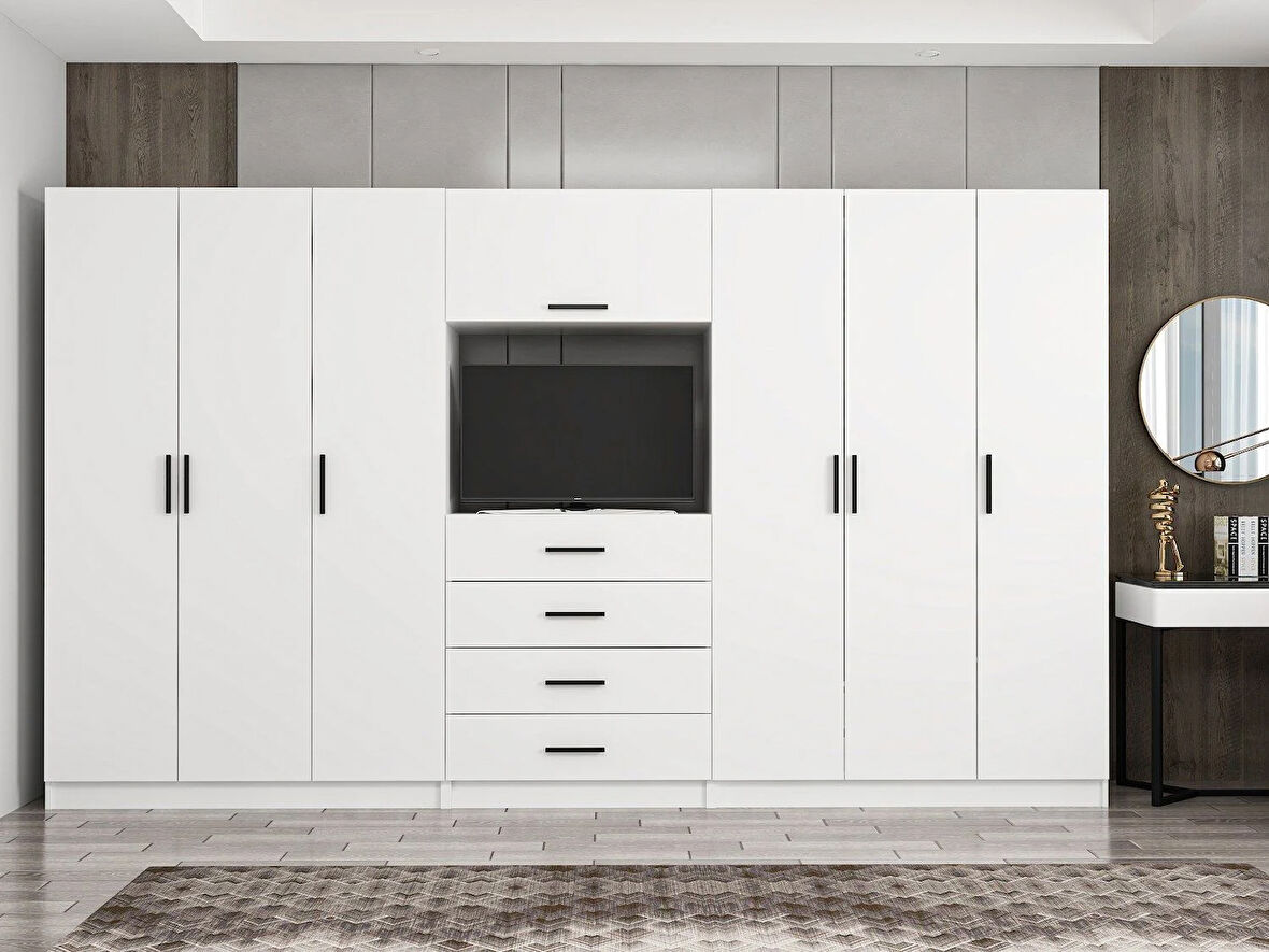 Kale 6 Kapaklı 8 Çekmeceli Tv Modüllü Dolap Beyaz 190CM