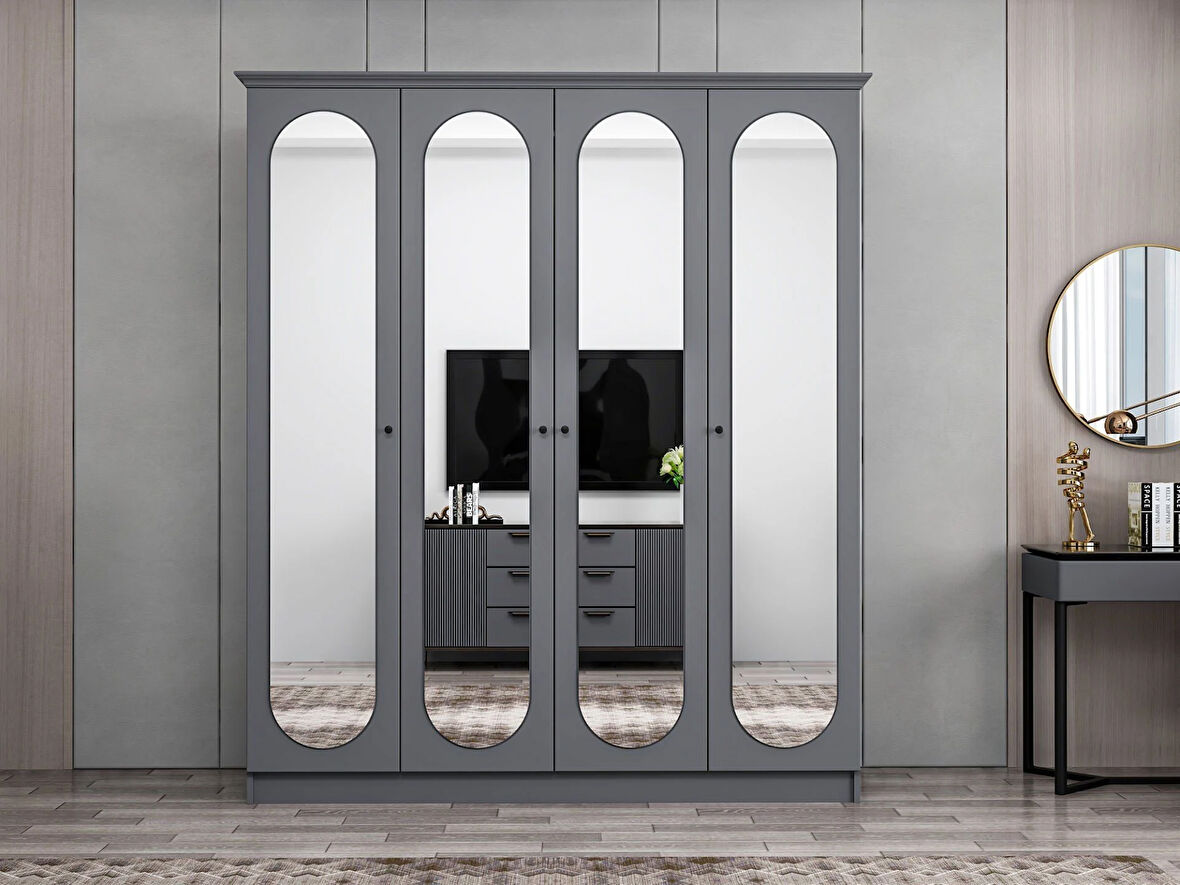 Kale 4 Kapak 4A 2Ç Dolap Antrasit - Mebran Defne Ayna Antr 190CM