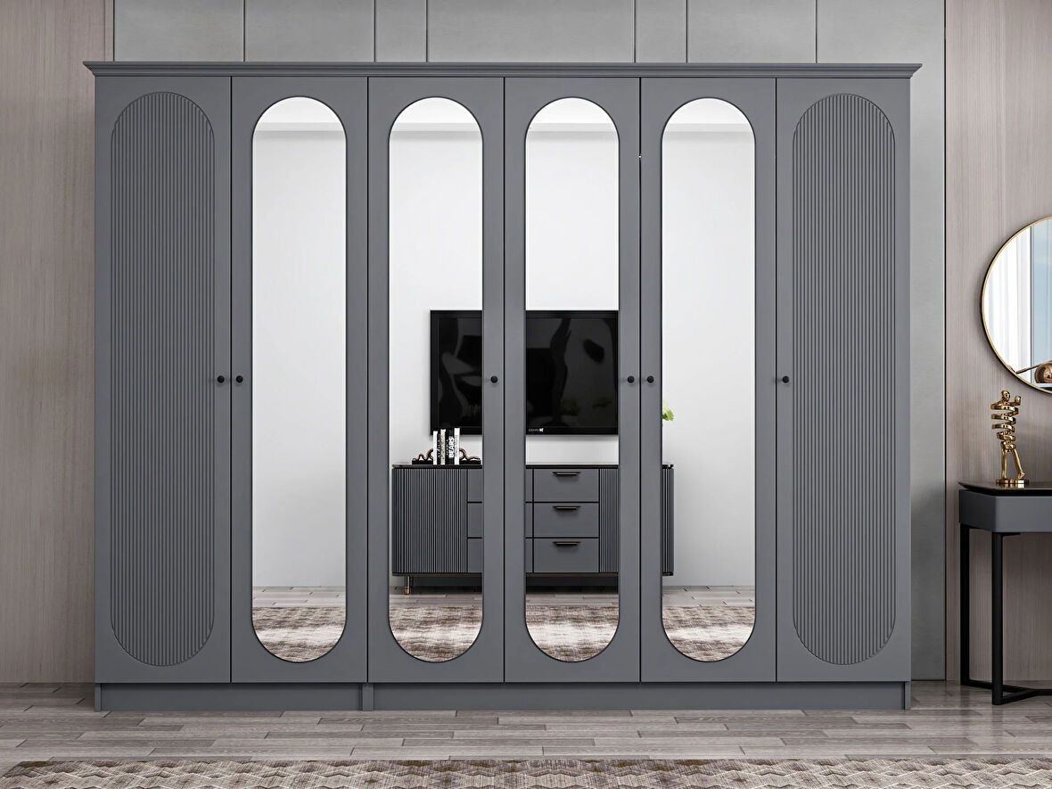 Kale 6 Kapak 4A 2Ç Dolap Antrasit - Mebran Defne Ayna Antr 190CM