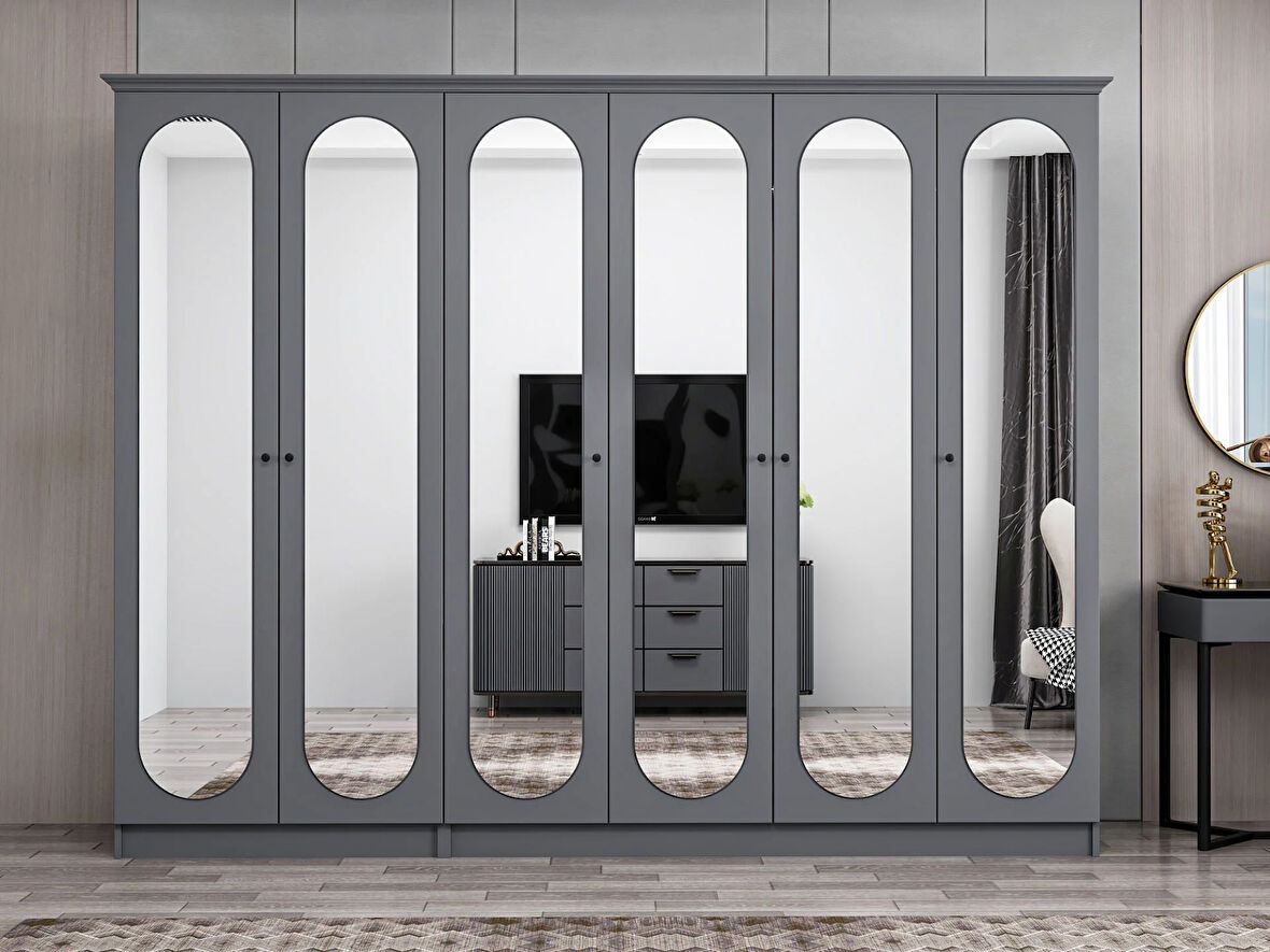 Kale 6 Kapak 6A 2Ç Dolap Antrasit - Mebran Defne Ayna Antr 190CM