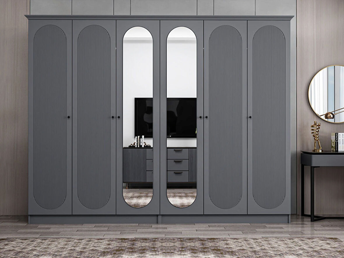 Kale 6 Kapak 2A 4Ç Dolap Antrasit - Mebran Defne Ayna Antr 190CM