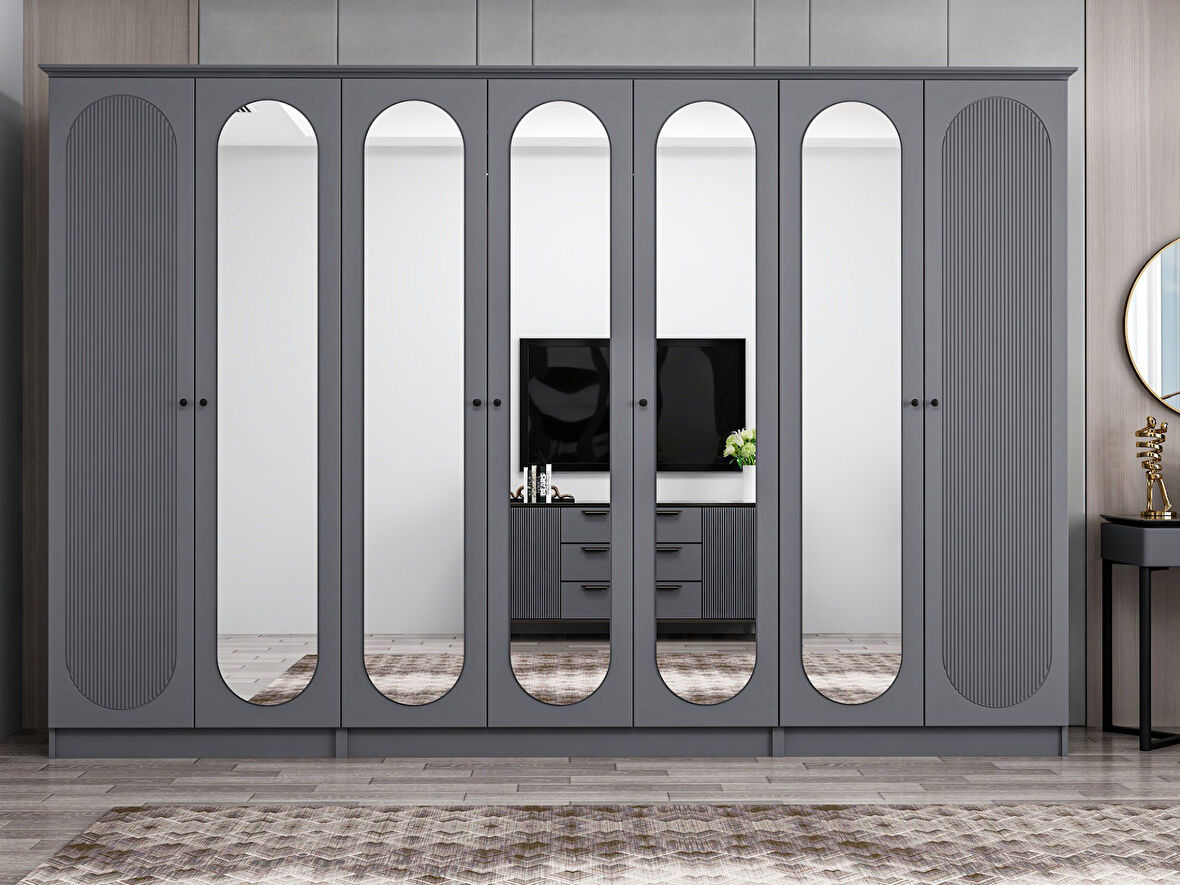 Kale 7 Kapak 5A 2Ç Dolap Antrasit - Mebran Defne Ayna Antr 190CM