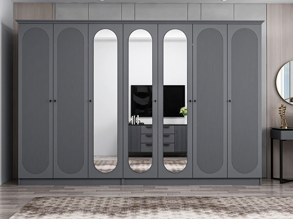 Kale 7 Kapak 3A 4Ç Dolap Antrasit - Mebran Defne Ayna Antr 190CM