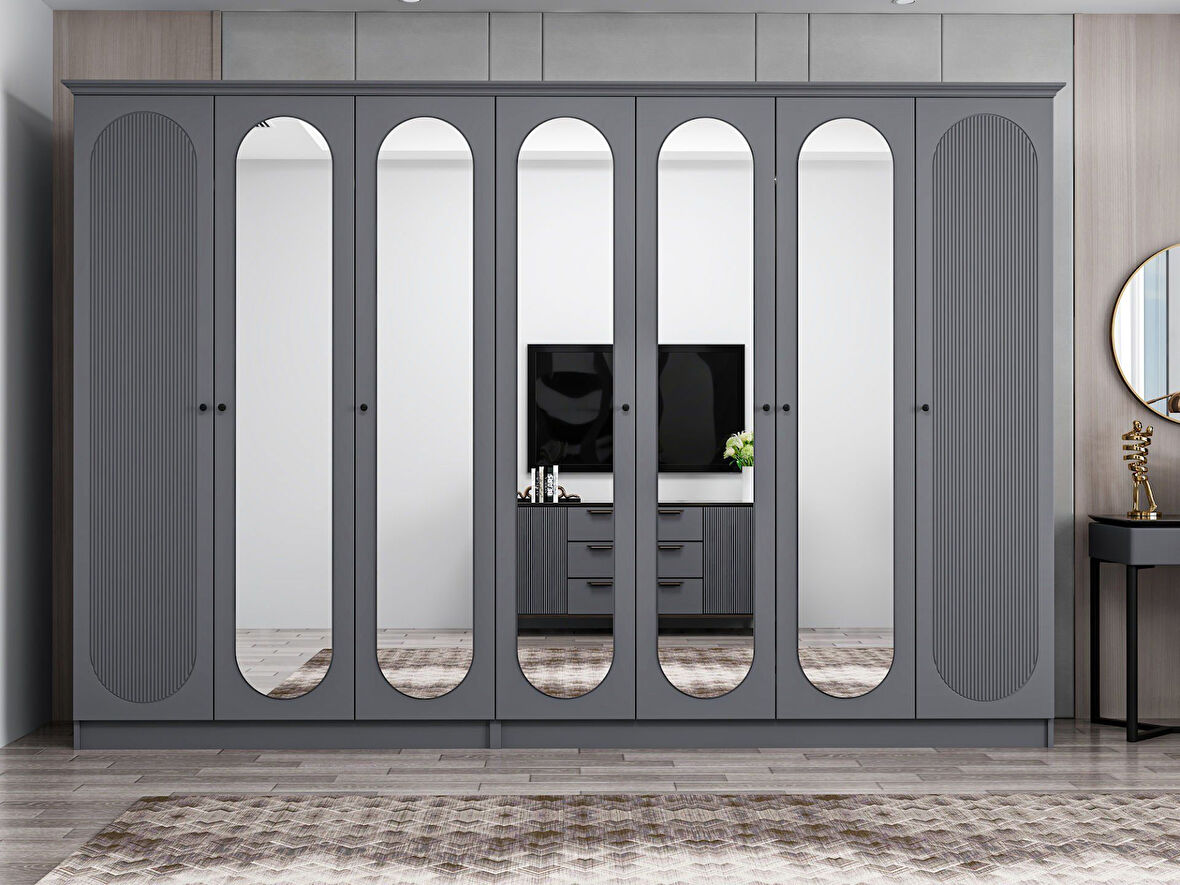 Kale 7 Kapak 5A 4Ç Dolap Antrasit - Mebran Defne Ayna Antr 190CM