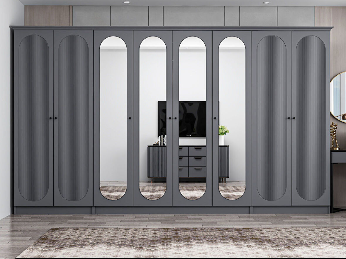 Kale 8 Kapak 4A 2Ç Dolap Antrasit - Mebran Defne Ayna Antr 190CM