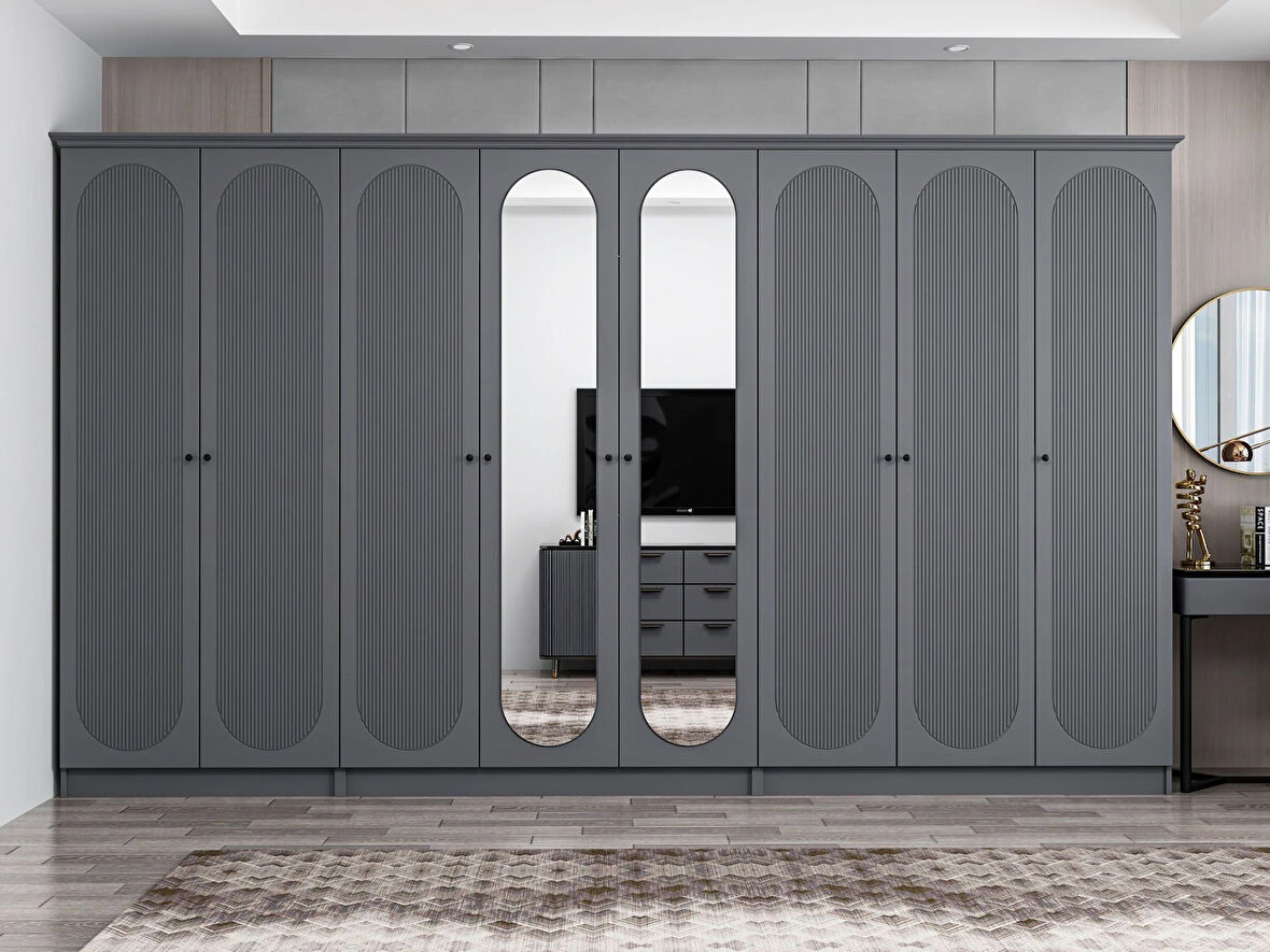 Kale 8 Kapak 2A 4Ç Dolap Antrasit - Mebran Defne Ayna Antr 190CM