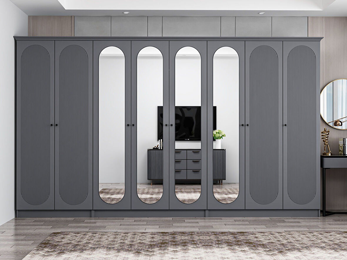 Kale 8 Kapak 4A 4Ç Dolap Antrasit - Mebran Defne Ayna Antr 190CM