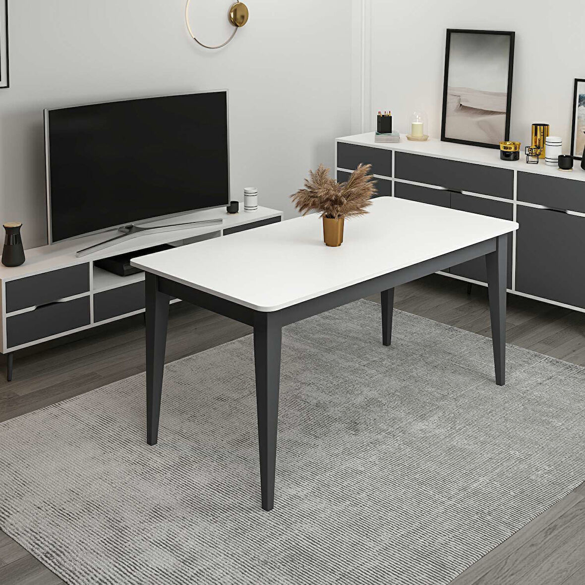Elina Açılır Yemek Masası - Beyaz/Antrasit