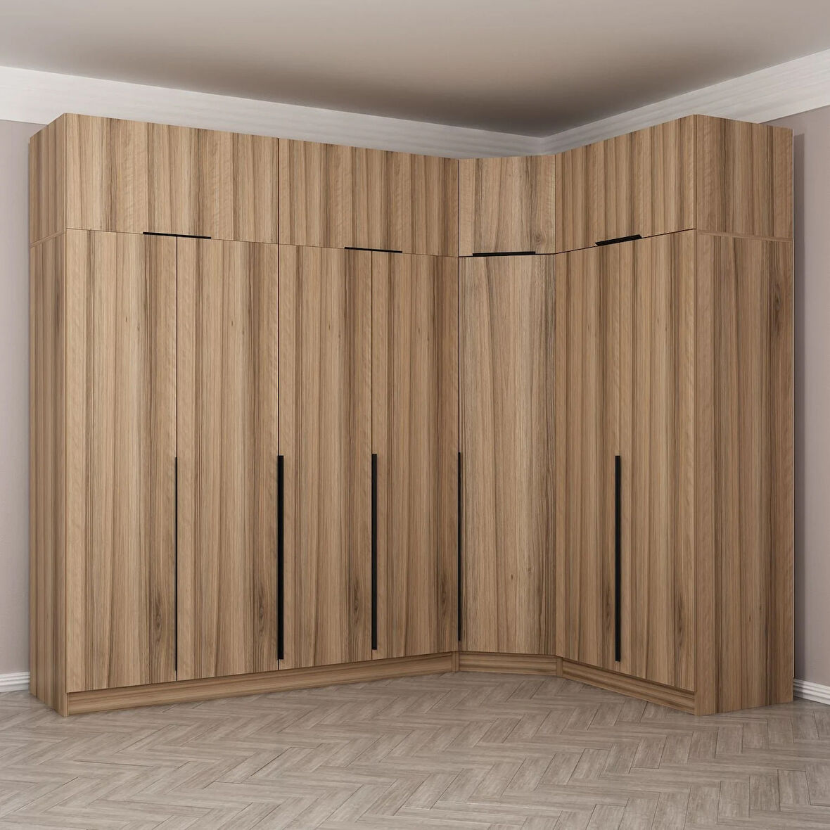 Kaleplus 7 Kapaklı 2 Çekmeceli Köşe Dolap + Yüklük Dore Dore Plus 235CM