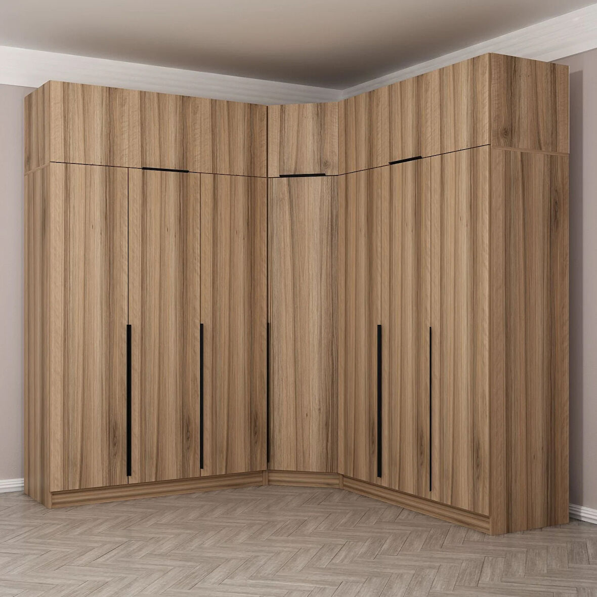 Kaleplus 7 Kapaklı 4 Çekmeceli Köşe Dolap + Yüklük Dore Dore Plus 235CM