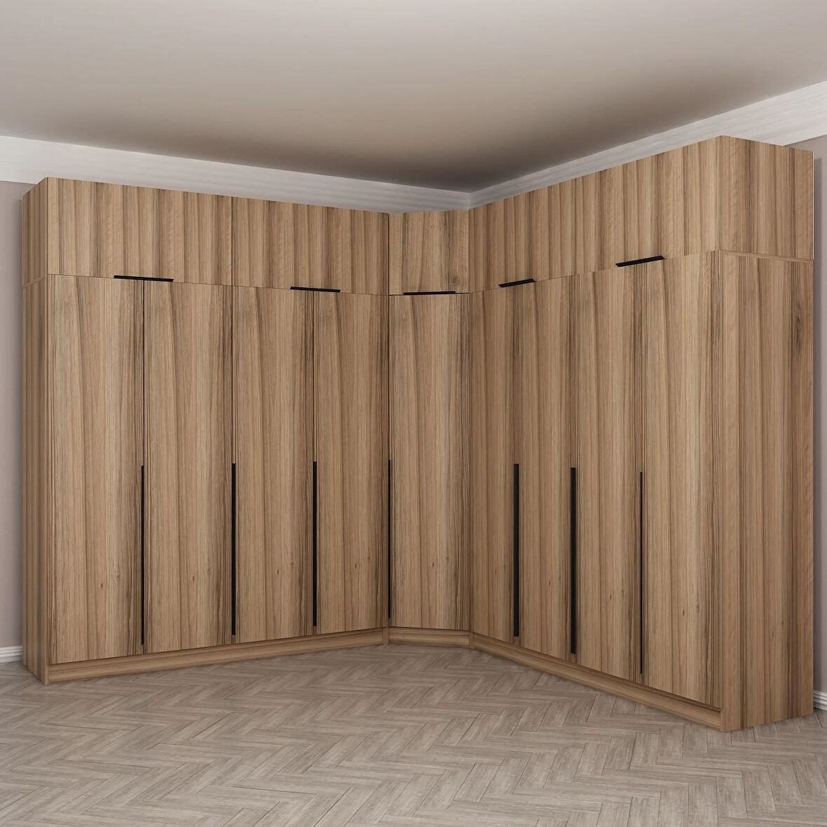 Kaleplus 9 Kapaklı 4 Çekmeceli Köşe Dolap + Yüklük Dore Dore Plus 255CM