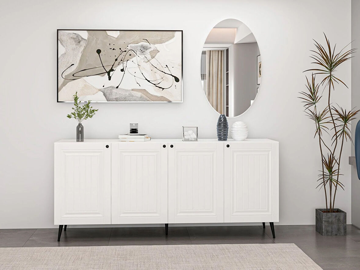 Minar Kale Aynalı Konsol İlkbahar Beyaz/Beyaz